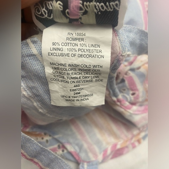 Rare Editions Jumpsuit Outfit One Piece Pink Striped linen Cotton 24M - Picture 5 of 6